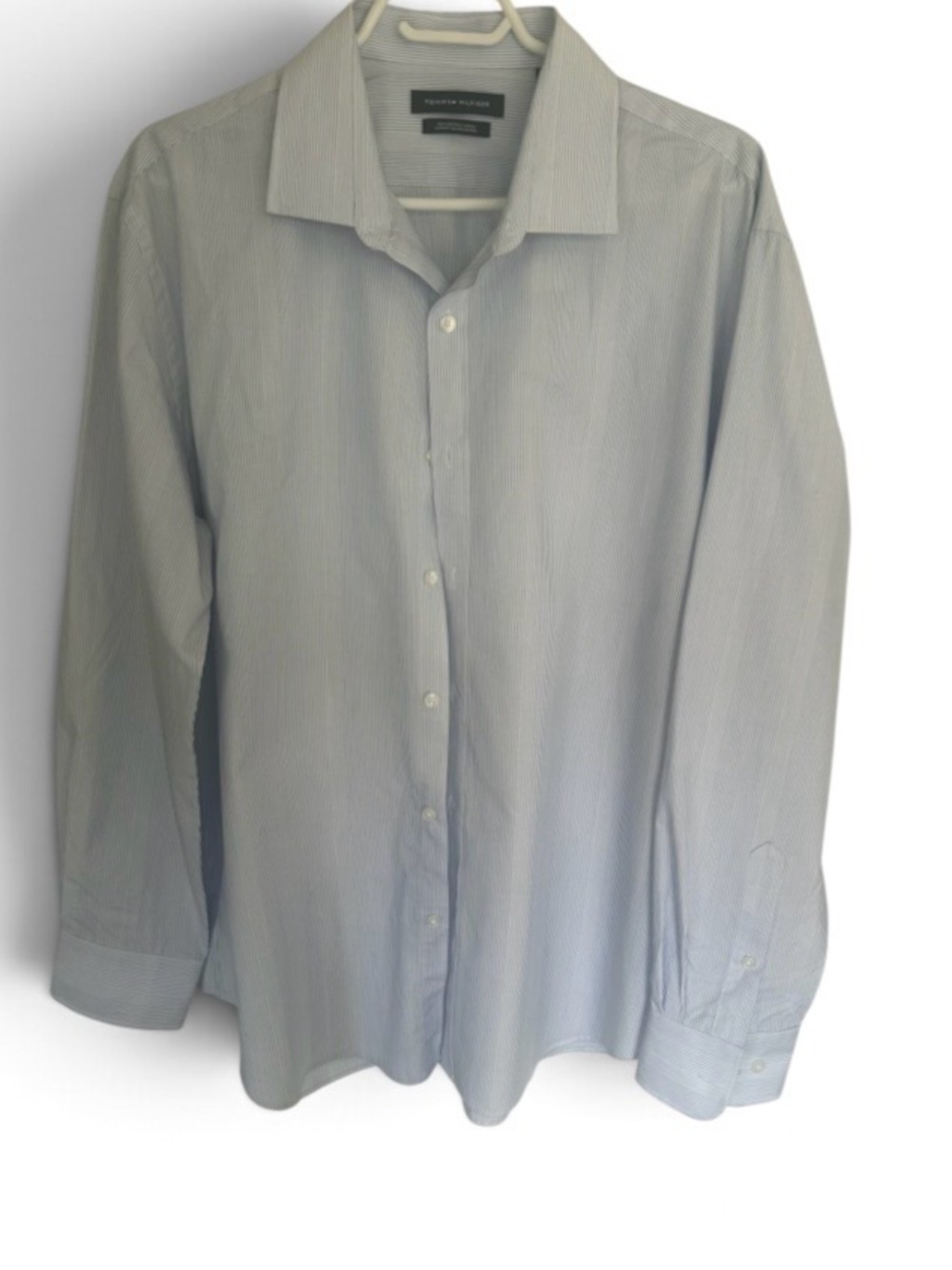 Tommy Hilfiger Men's Light Blue Striped Dress Shirt Long Sleeve Slim Fit Size XL